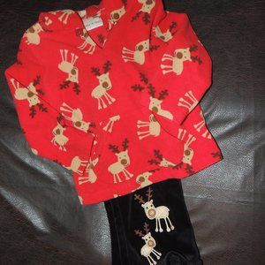 Toffee Apple - Reindeer Fleece Hoodie Pull Over & Velour Applique Pant w/Ruffle